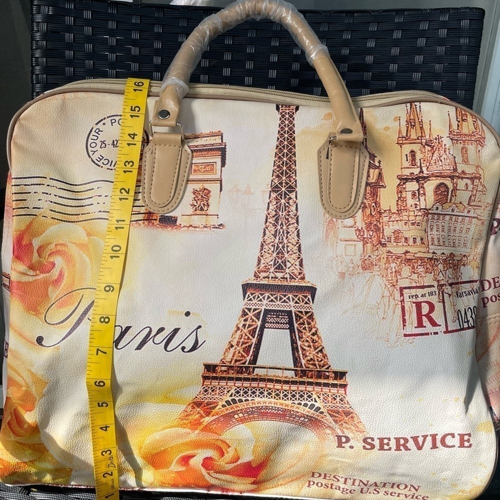 Women’s Bag,Paris Print Women's Bag - Tan and Cream,travel Bag, - Picture 3 of 11